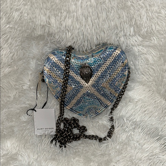 Kurt Geiger Handbags - Kurt Geiger Blue and Silver Heart Crossbody with Crystal Detail